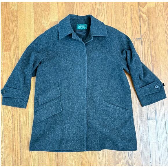 Lauren Ralph Lauren Women’s 100% Wool Coat Size 8 Charcoal Gray Lined Button - Picture 1 of 8